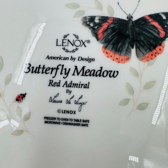 4 Lenox BUTTERFLY MEADOW Porcelain Salad Luncheon Plates 9" Scalloped Edge - Picture 9 of 10